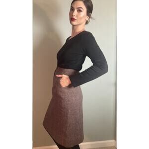 Harris Tweed Pencil Skirt Vintage Brown Blue Fabulous Classic Elegance Sz 12 M